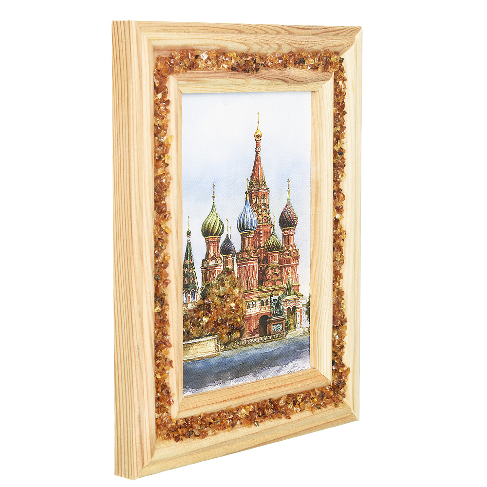 Панно янтарное «Храм Василия Блаженного» 20х16 см - интернет магазин Русь Велика я фото 1