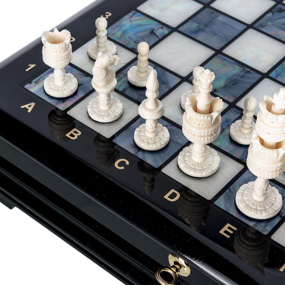 Шахматы с перламутром и фигурами из кости 45х45 см - интернет магазин Русь Велика я фото 5