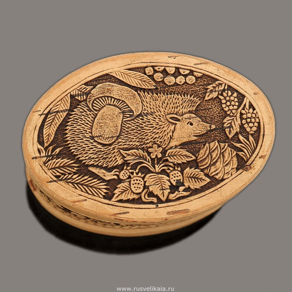 Шкатулка круглая из бересты «Медведь» - интернет магазин Русь Велика я фото 2