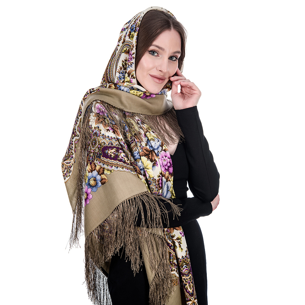 Платок ПавлоПосадский шерстяной «Дни любви и цветов» 146х146 см - интернет магазин Русь Велика я фото 2