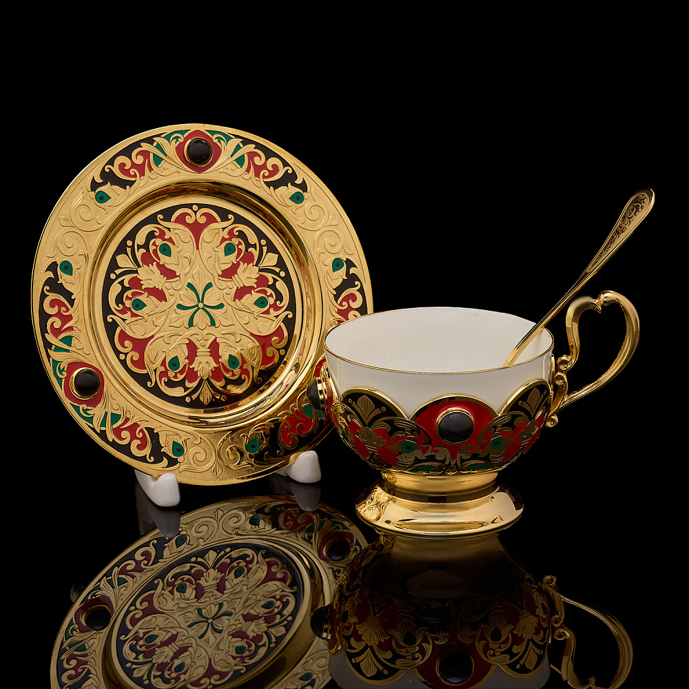 Самовар с сервизом на 6 персон «Золотая хохлома». Златоуст - интернет магазин Русь Велика я фото 5