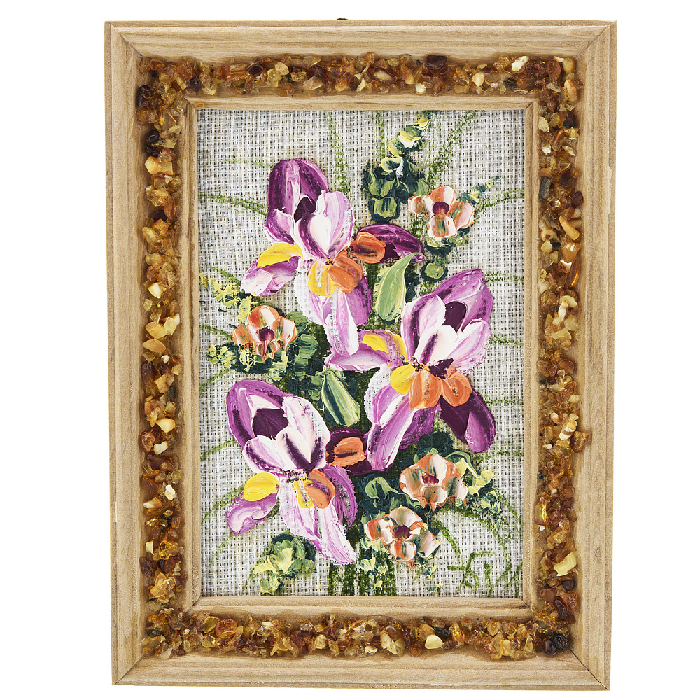 Панно в янтарной раме «Букет цветов» 12,5х16,5 см - интернет магазин Русь Велика я 