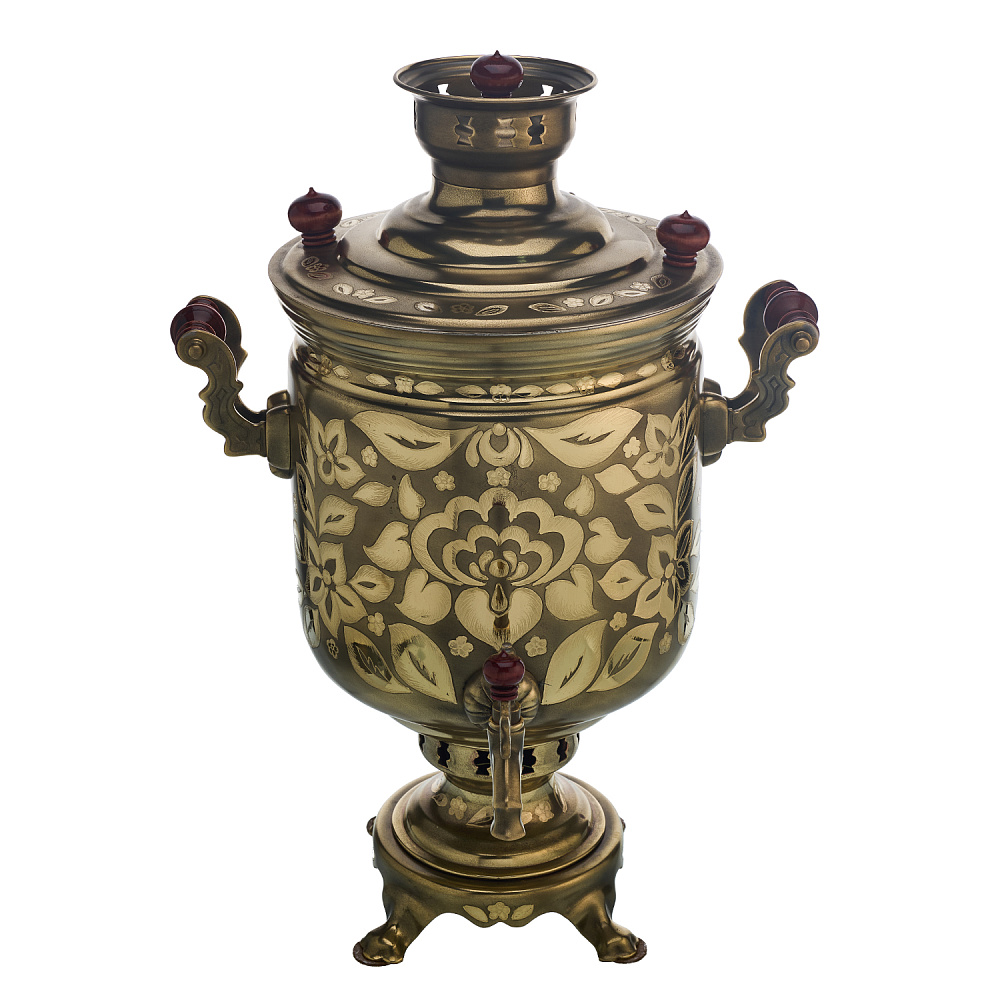 Самовар комбинированный 7 л с гравировкой «Цветочек» - интернет магазин Русь Велика я фото 2