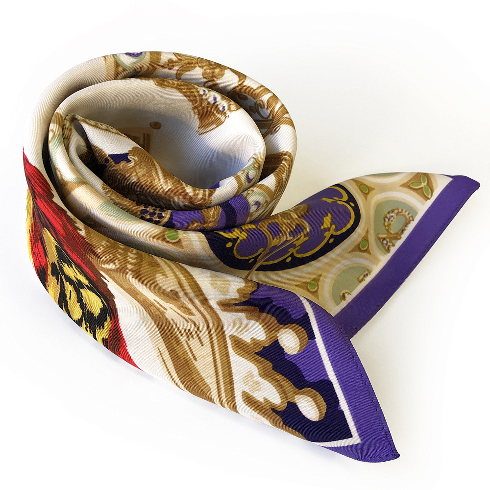 Платок шелковый «Фаберже. яйцо-часы Петушок» 65х65 см - интернет магазин Русь Велика я фото 2