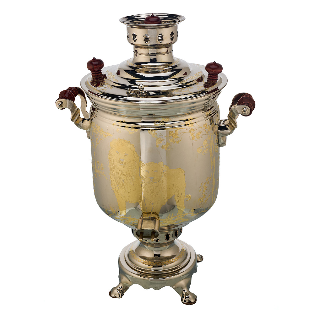 Самовар комбинированный 7 л с гравировкой «Львы» - интернет магазин Русь Велика я фото 4