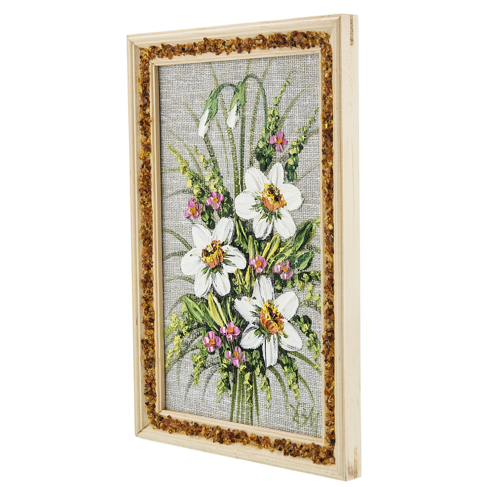 Панно в янтарной раме «Букет цветов» 27х18 см - интернет магазин Русь Велика я фото 1