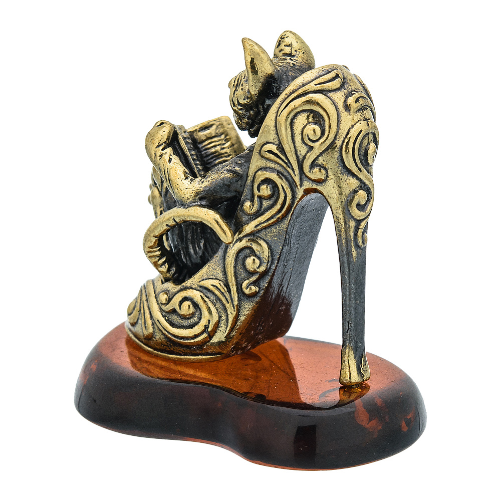 Статуэтка с янтарем «Кот на туфельке» - интернет магазин Русь Велика я фото 2