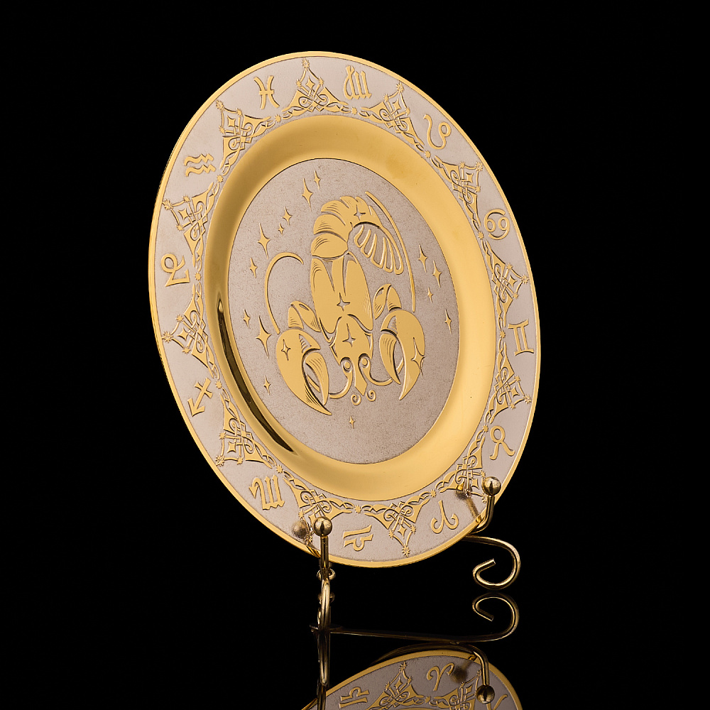 Тарелка декоративная с позолотой «Знак зодиака Рак». Златоуст - интернет магазин Русь Велика я фото 1