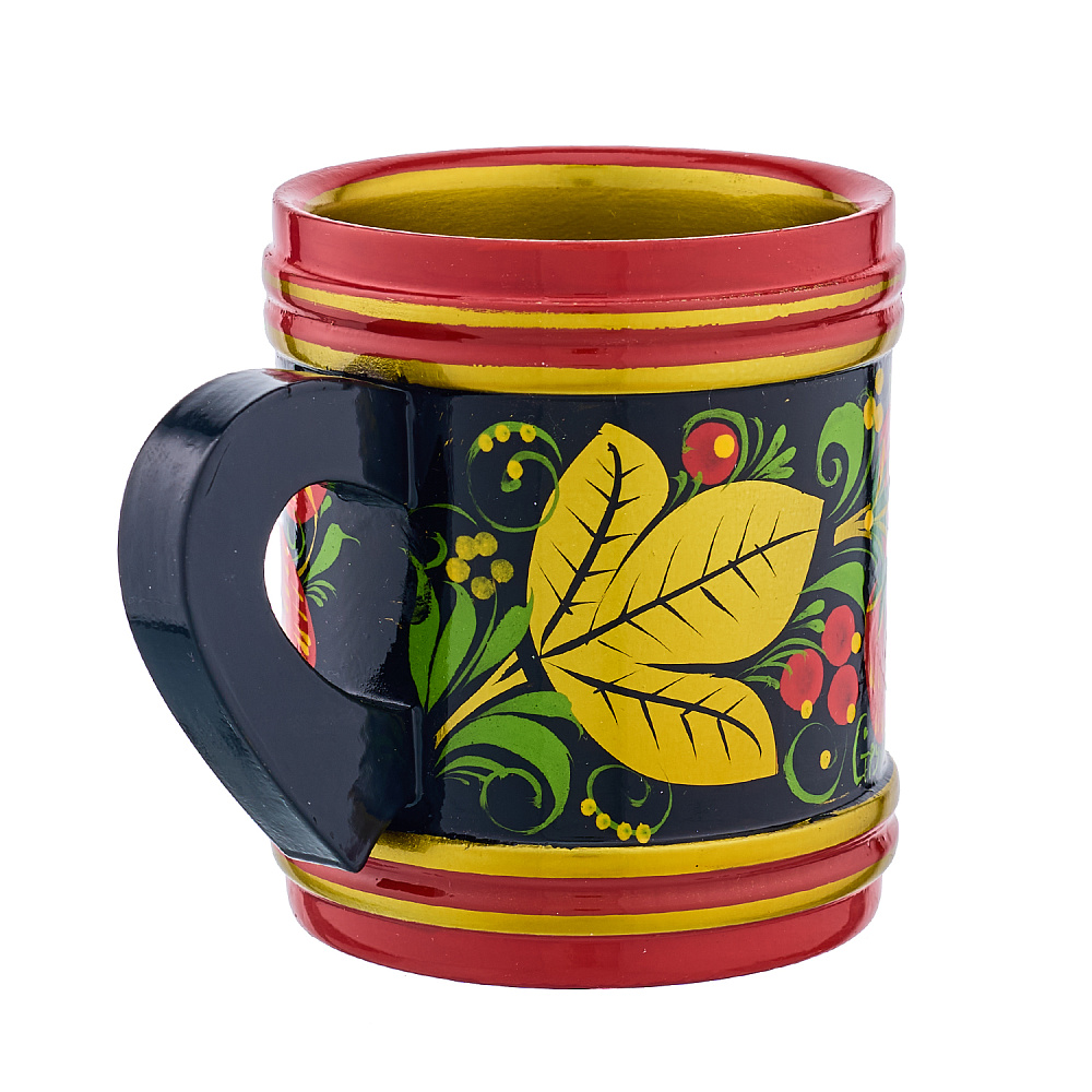 Кружка деревянная с росписью «Клубника». Хохлома - интернет магазин Русь Велика я фото 2