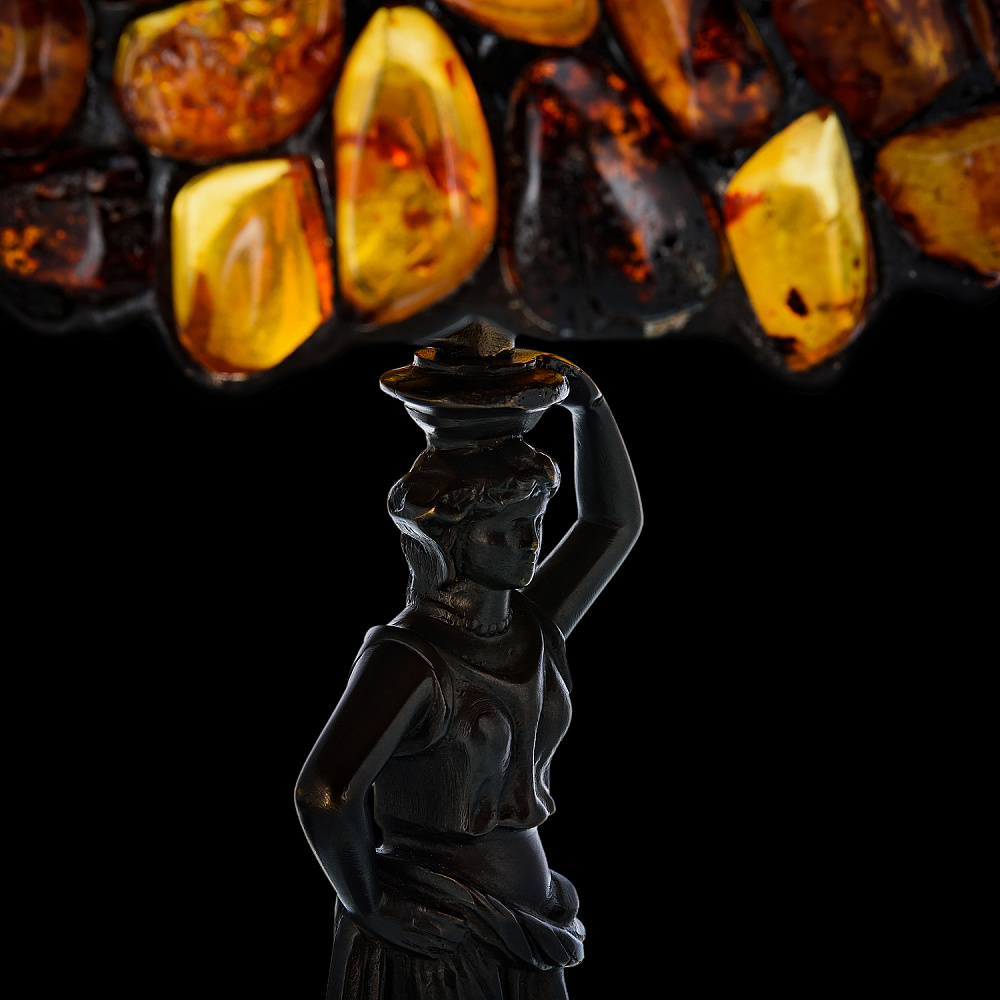 Настольная лампа из янтаря и бронзы. Высота 47 см - интернет магазин Русь Велика я фото 3