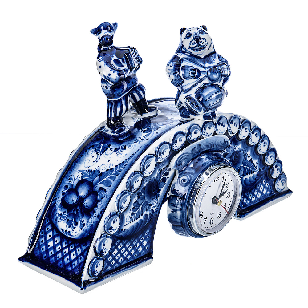Настольные часы «На мосту». Фарфор Гжель - интернет магазин Русь Велика я фото 1