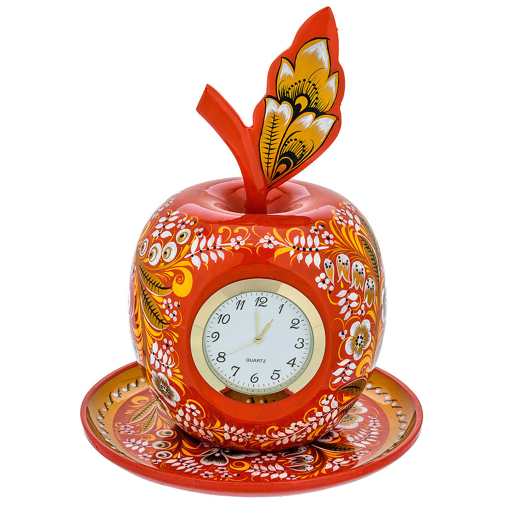 Настольные часы «Яблоко на тарелочке». Хохлома - интернет магазин Русь Велика я 