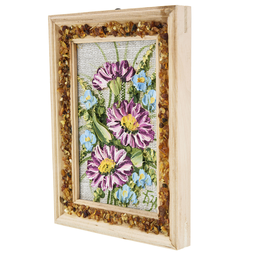 Панно в янтарной раме «Букет цветов» 12,5х16,5 см - интернет магазин Русь Велика я фото 1