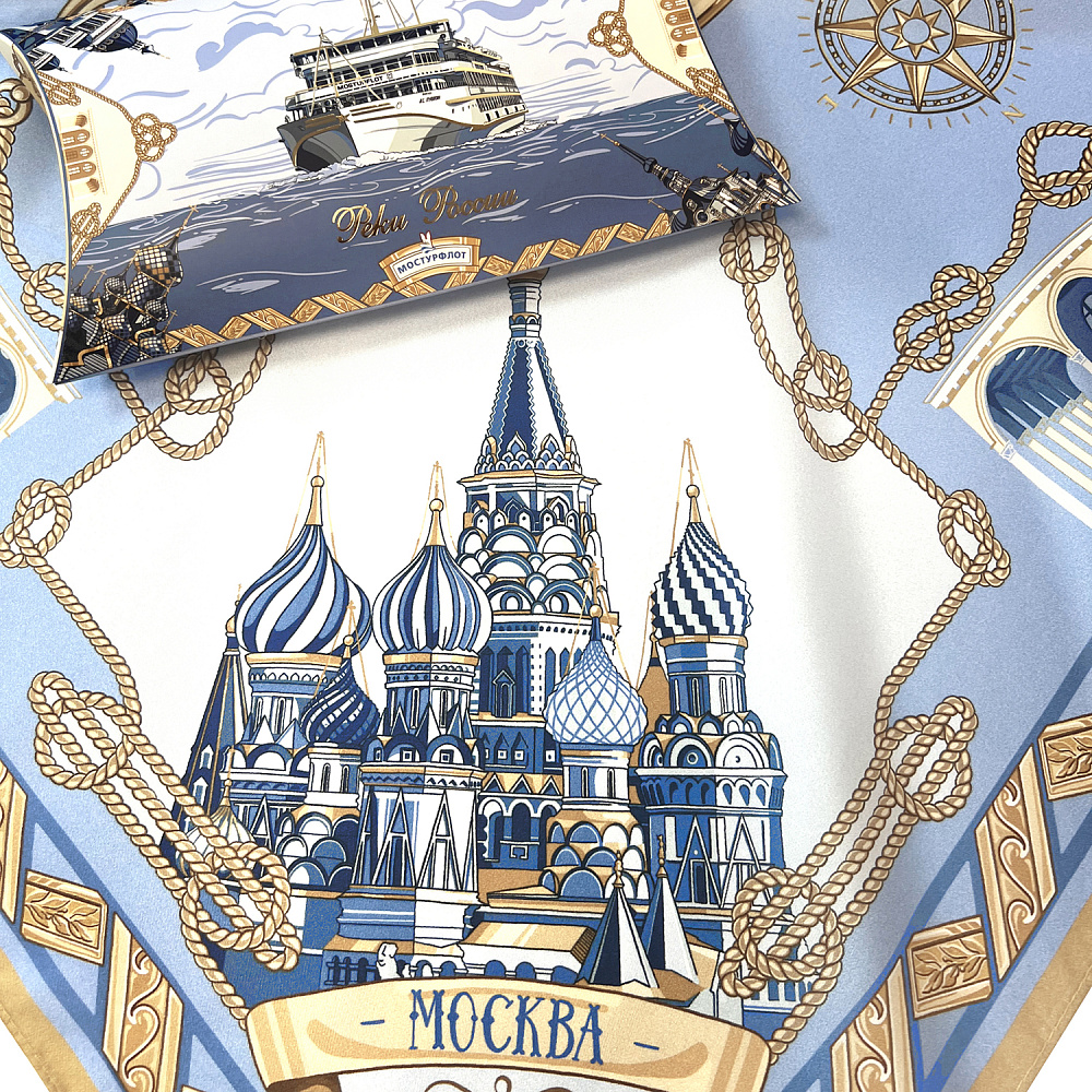 Платок шелковый «Реки России» 90х90 см - интернет магазин Русь Велика я фото 4