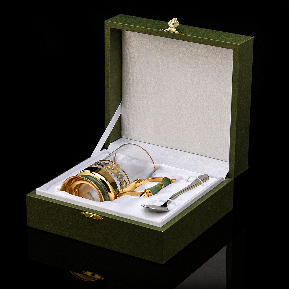 Подстаканник с золочением и нефритом «Орнамент». Златоуст - интернет магазин Русь Велика я фото 5