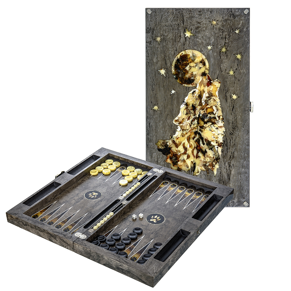 Нарды янтарные «Волк» 52х27 см - интернет магазин Русь Велика я 