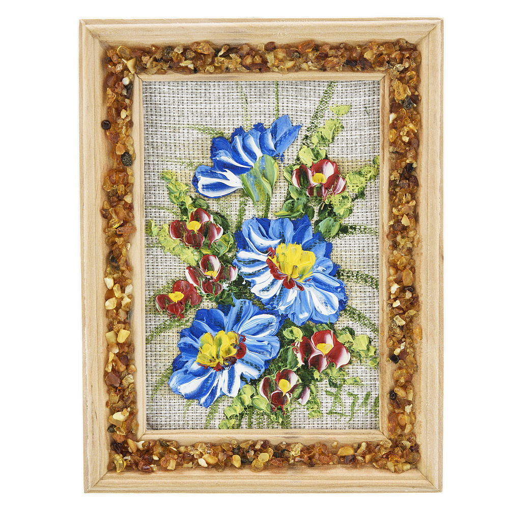 Панно в янтарной раме «Букет цветов» 12,5х16,5 см - интернет магазин Русь Велика я 