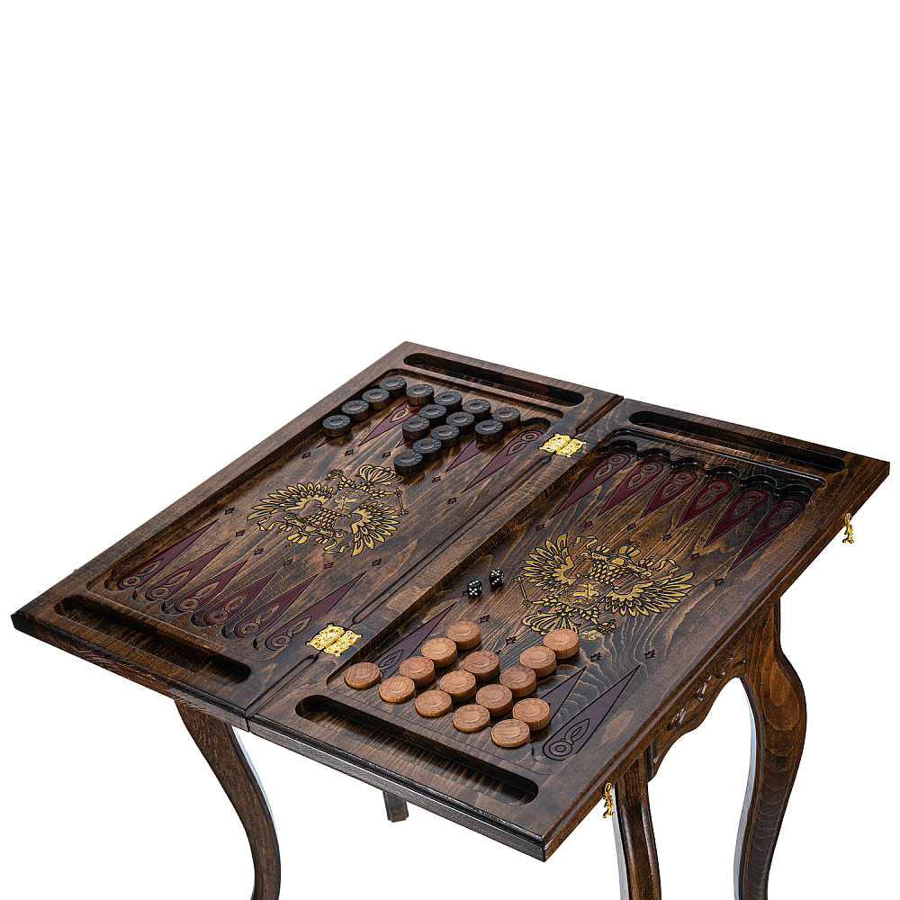 Нарды деревянные резные со столиком «Герб РФ» 60х30 см - интернет магазин Русь Велика я фото 3