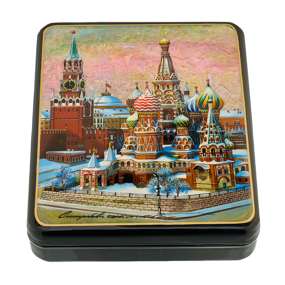 Шкатулка с художественной росписью «Зимняя Москва» - интернет магазин Русь Велика я 