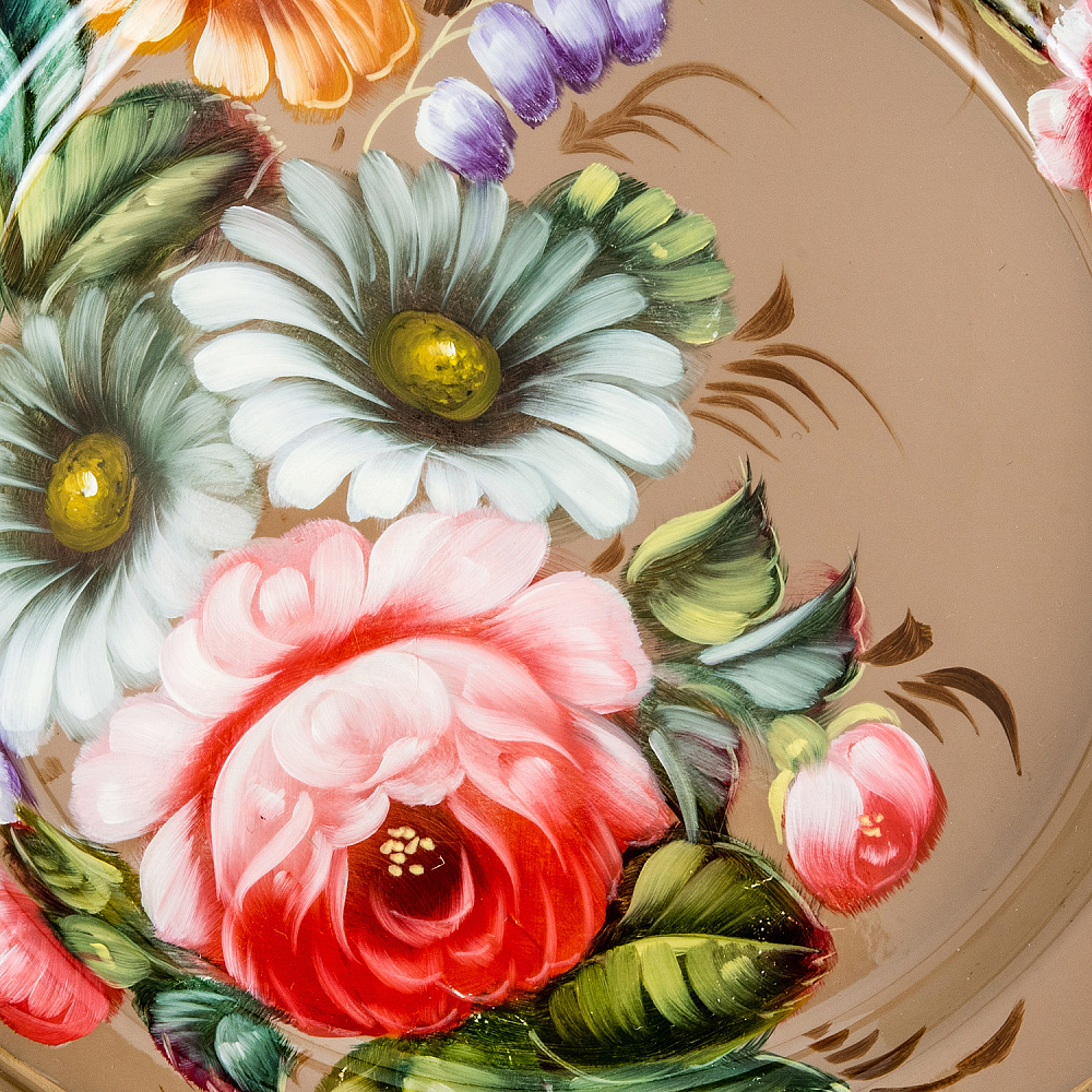 Поднос с авторской росписью «Цветы» 17х16 см - интернет магазин Русь Велика я фото 1