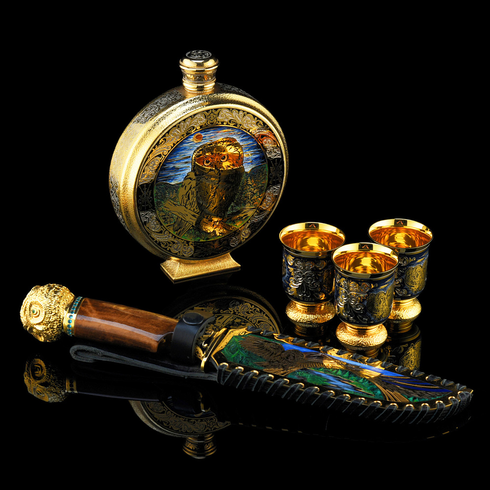 Питейный набор с флягой и ножом «Сова». Златоуст - интернет магазин Русь Велика я 