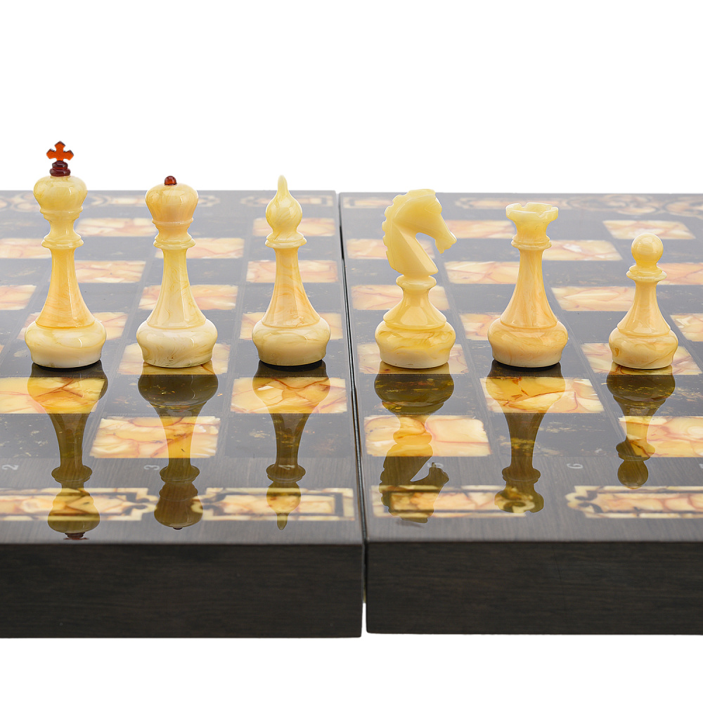 Шахматы с янтарными фигурами «Арабески-Марин» 56х56 см - интернет магазин Русь Велика я фото 3