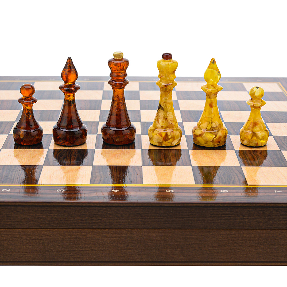 Шахматы деревянные с янтарными фигурами 37х37 см - интернет магазин Русь Велика я фото 6