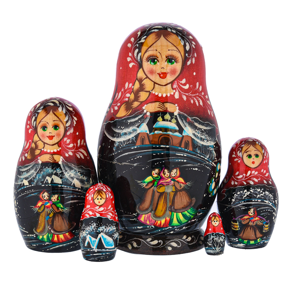 Матрешка «Зима» 5 мест - интернет магазин Русь Велика я 