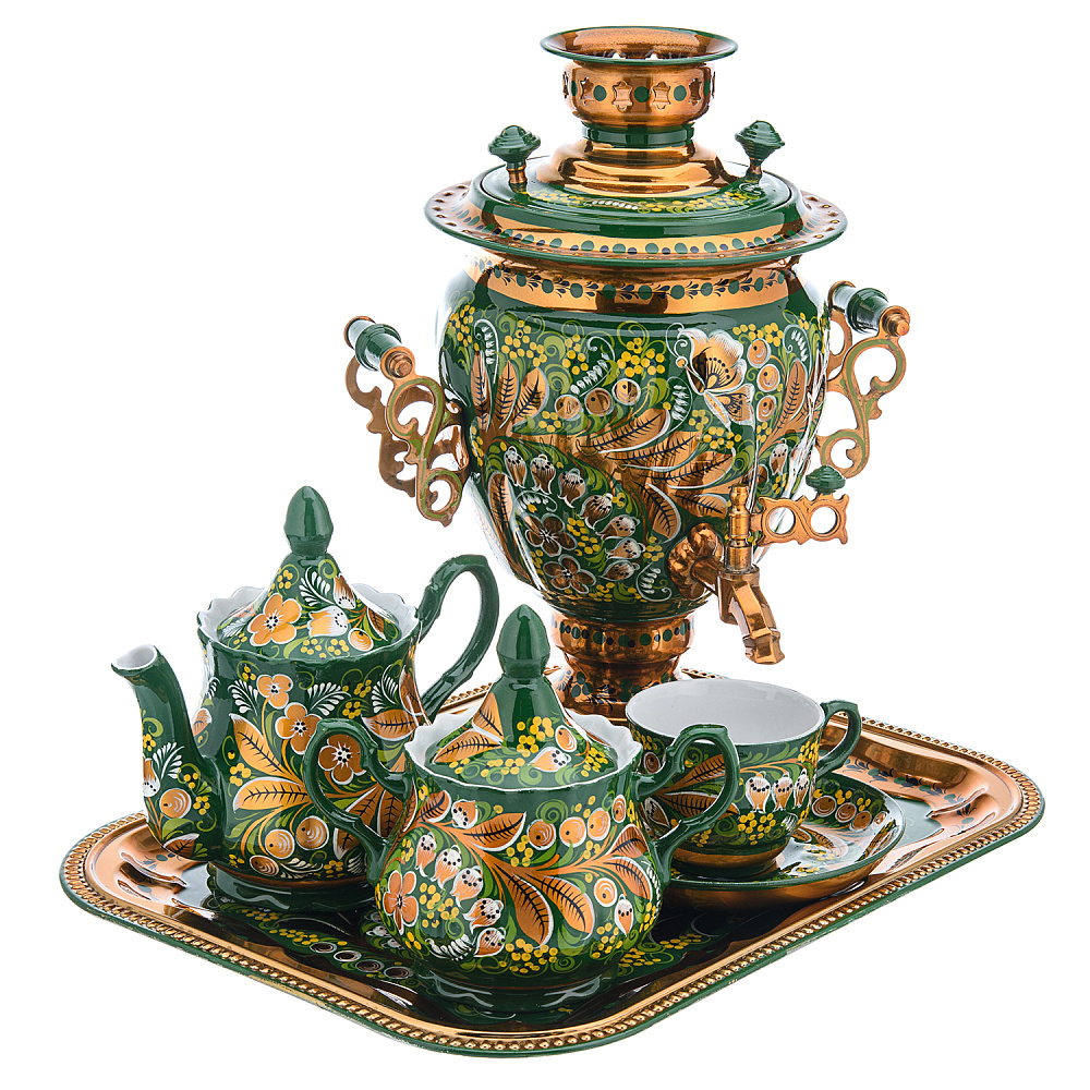 Самовар электрический 3л с сервизом «Ландыш». Хохлома - интернет магазин Русь Велика я фото 1