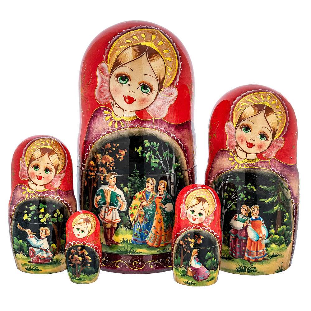 Матрешка «Гуляния» 5 мест - интернет магазин Русь Велика я 