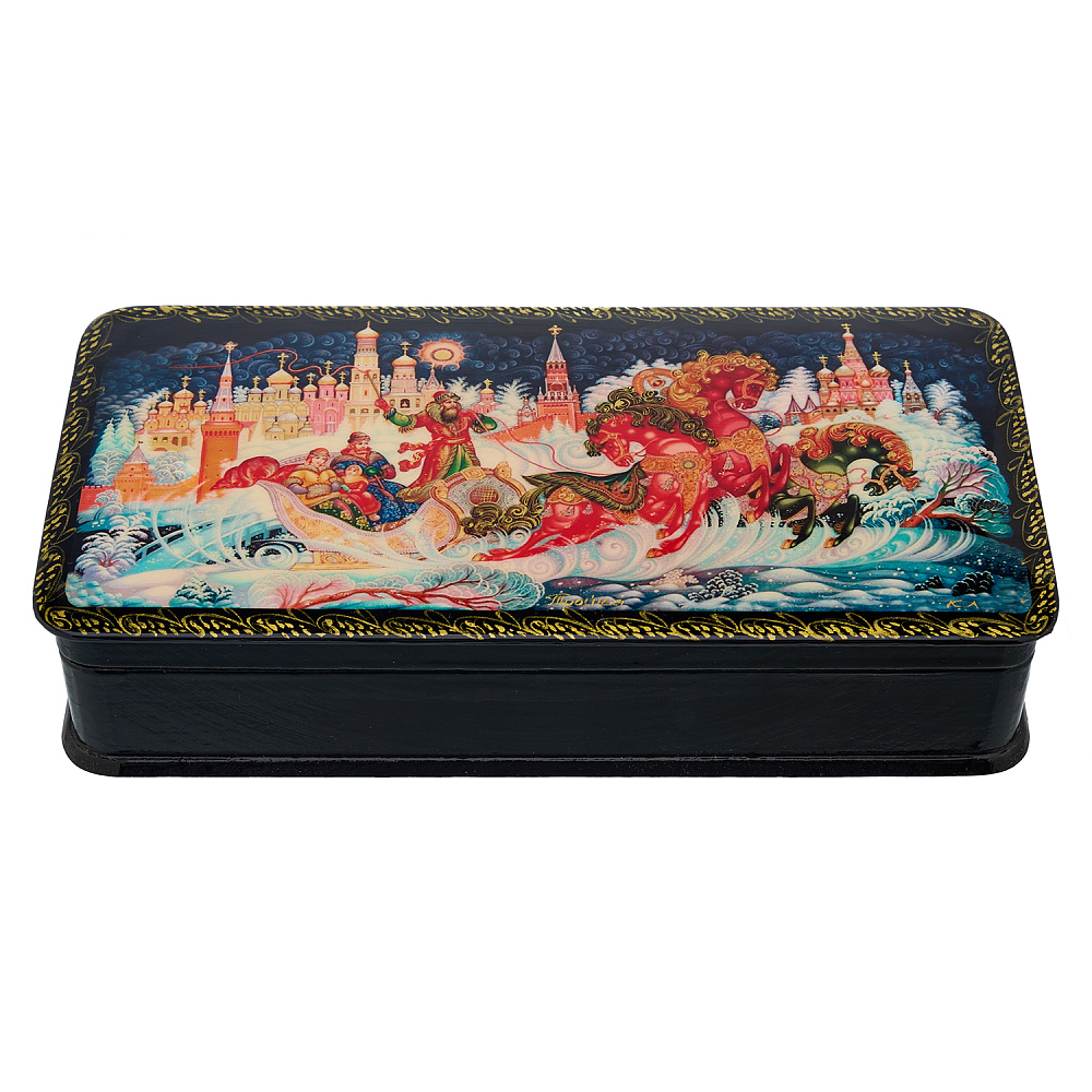 Шкатулка из папье-маше «Тройка. Зима» - интернет магазин Русь Велика я 