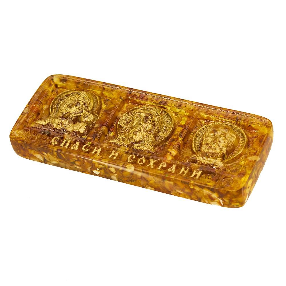 Икона янтарная в машину «Спаси и сохрани» 11,5х4,5 см - интернет магазин Русь Велика я фото 1