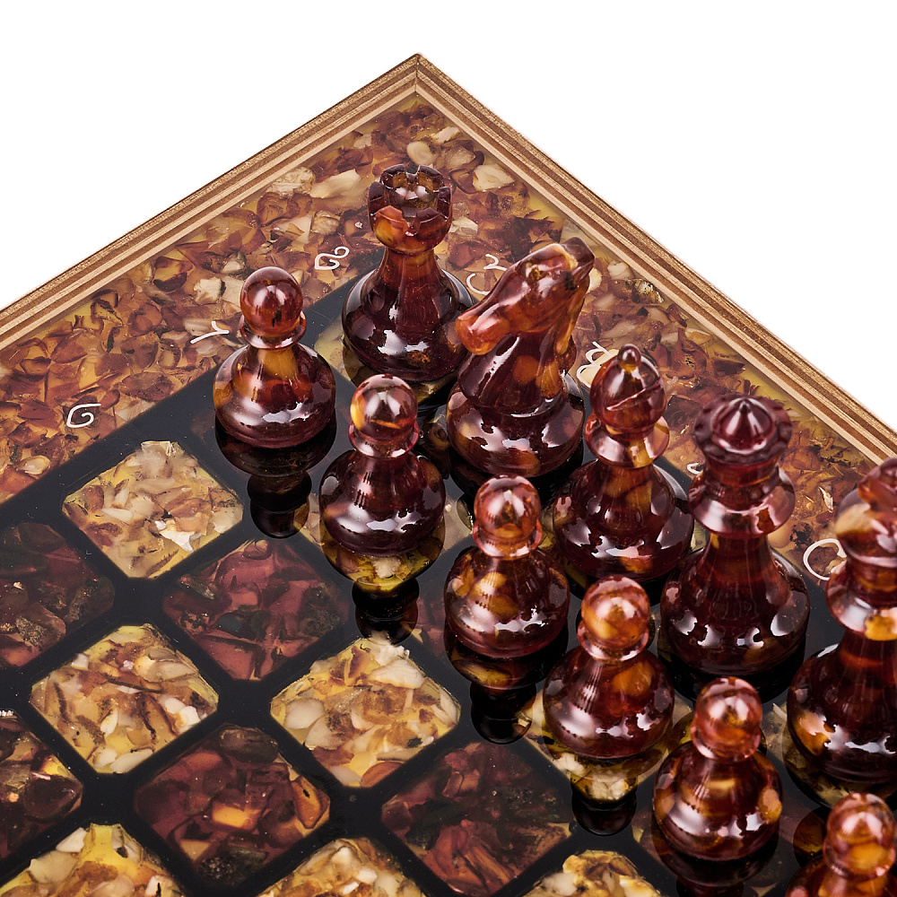 Шахматы с инкрустацией и фигурами из янтаря 30х30 см - интернет магазин Русь Велика я фото 10