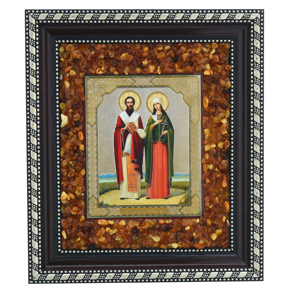 Икона янтарная «Киприан и Иустина» 22х19 см - интернет магазин Русь Велика я 