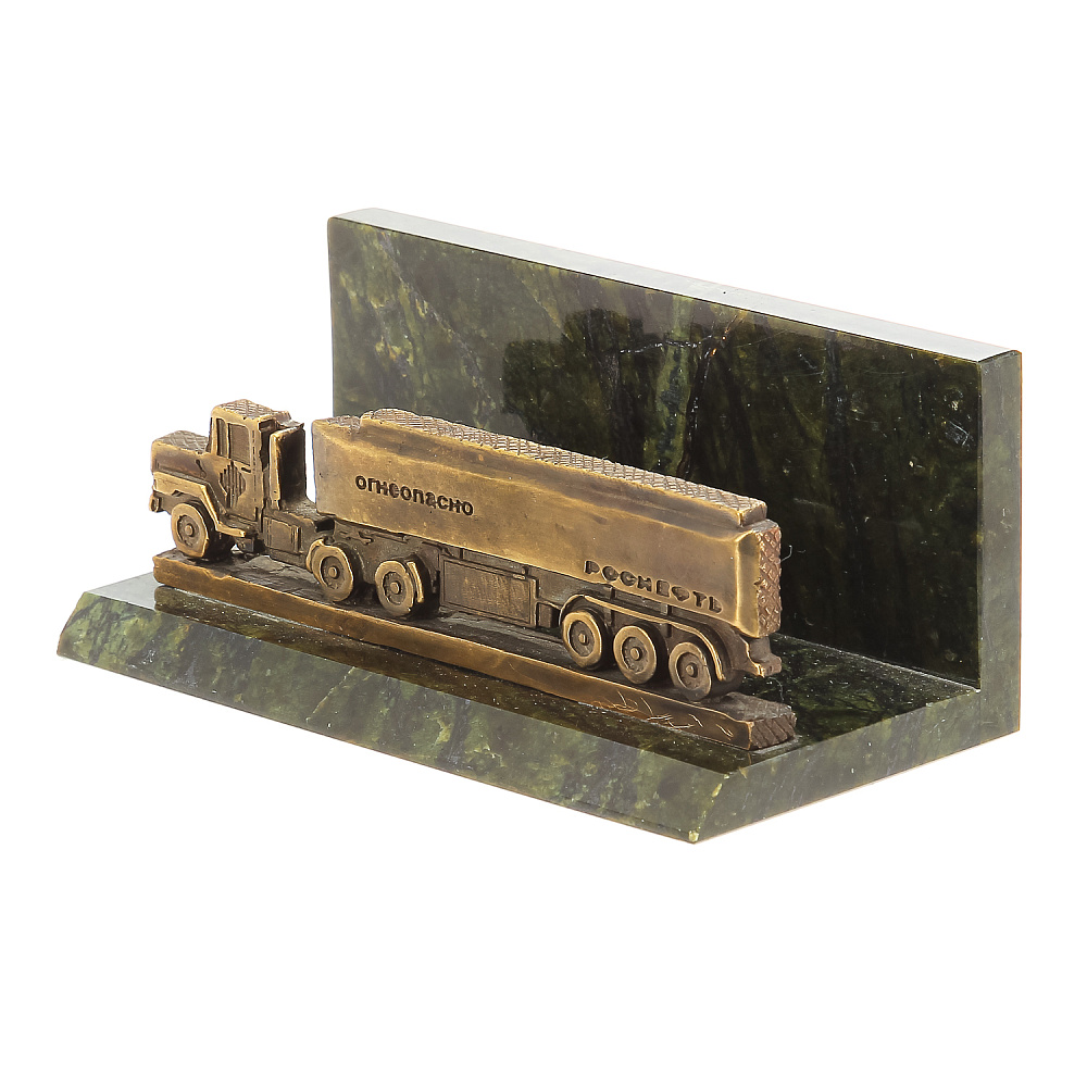 Настольная визитница из бронзы «Бензовоз» на подставке из змеевика - интернет магазин Русь Велика я фото 2