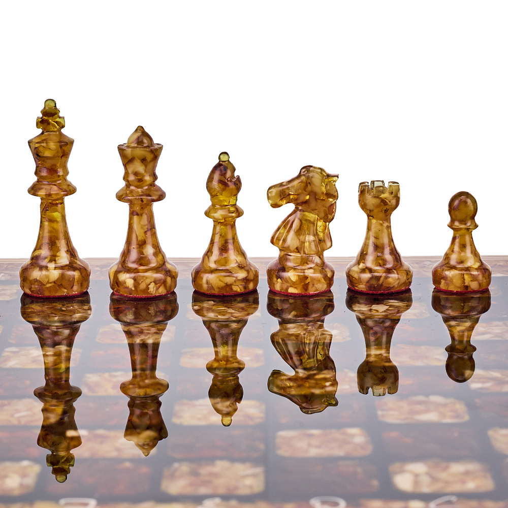 Шахматы с инкрустацией и фигурами из янтаря 30х30 см - интернет магазин Русь Велика я фото 1