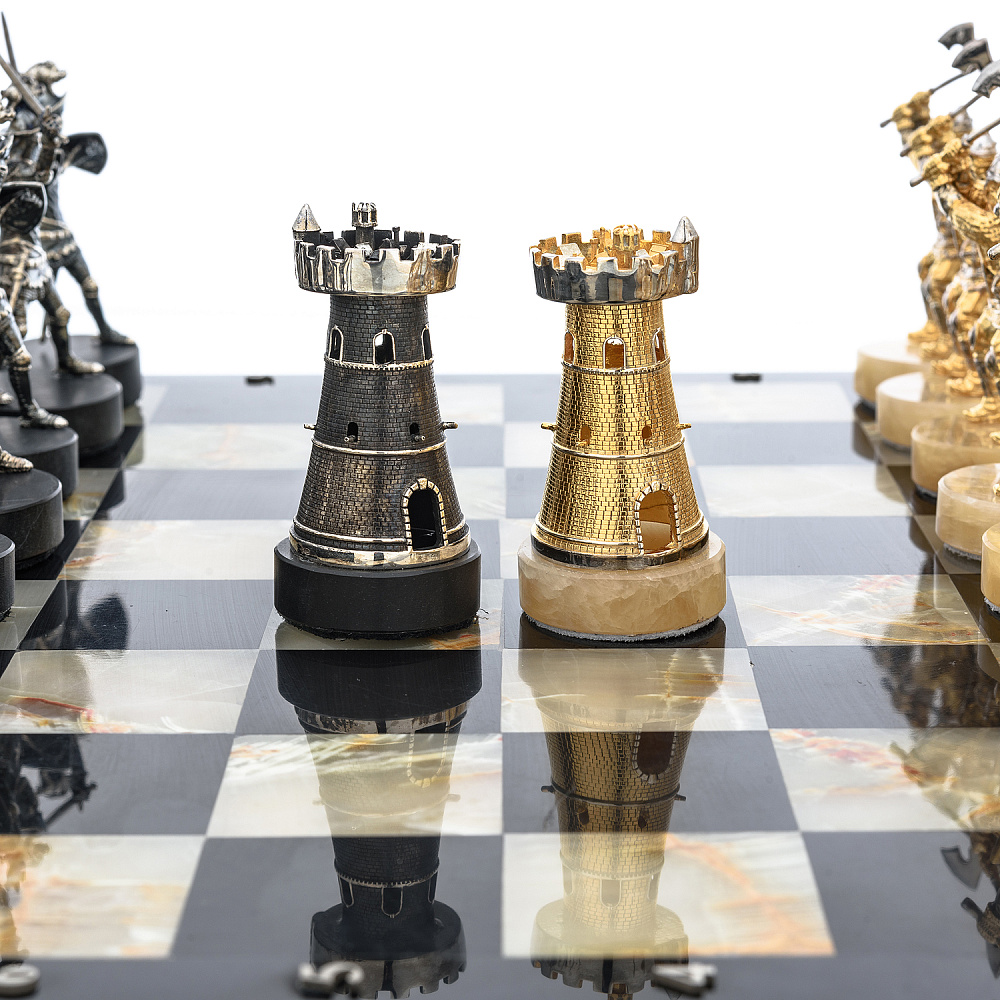 Шахматы с полем из камня и фигурами из серебра «Сражение» 35х35 см - интернет магазин Русь Велика я фото 10