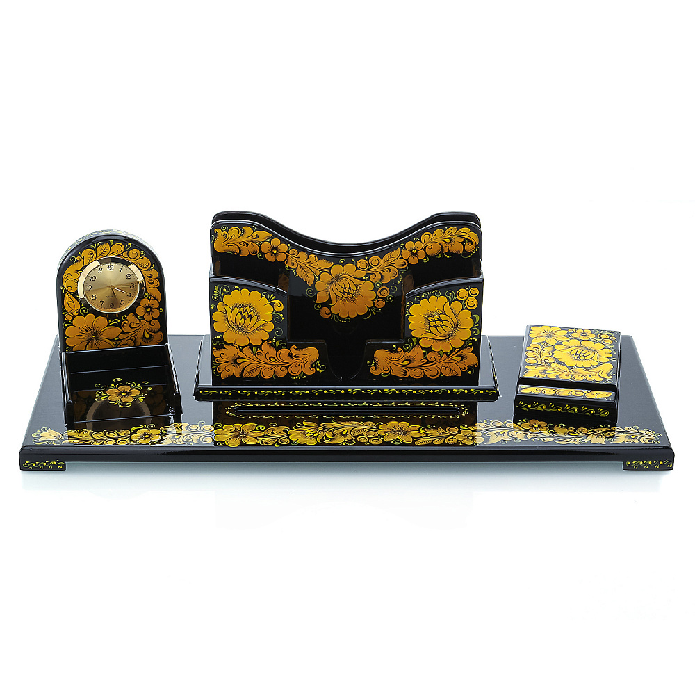 Настольный набор из дерева «Черная кудрина». Хохлома - интернет магазин Русь Велика я 