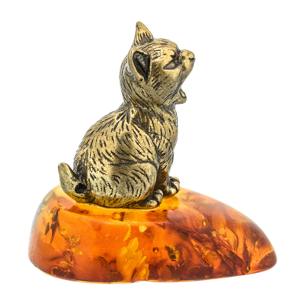 Статуэтка с янтарем «Голодный котенок» - интернет магазин Русь Велика я фото 1