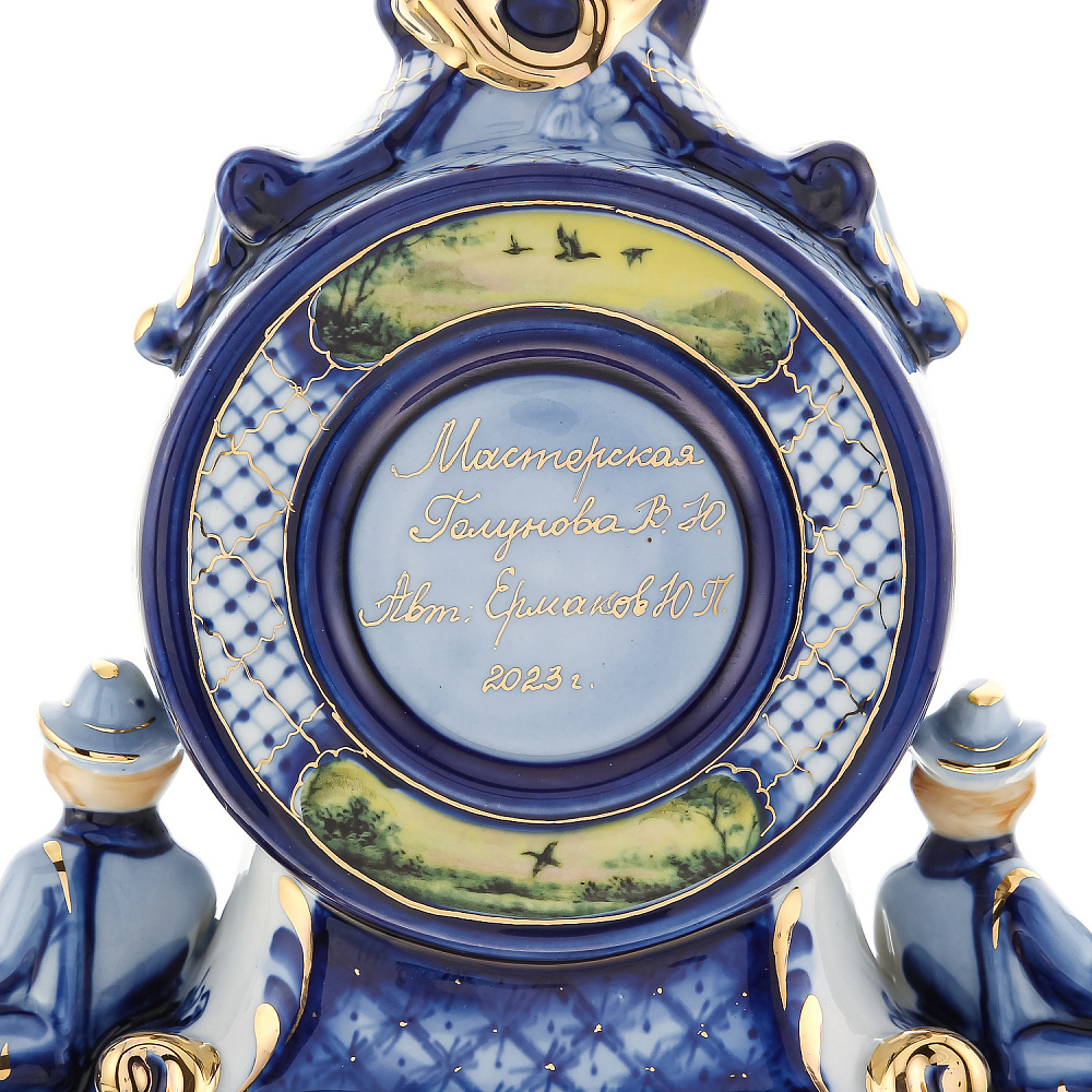 Часы настольные «Охота». Гжель в цвете и золоте. Фарфор Гжель - интернет магазин Русь Велика я фото 8