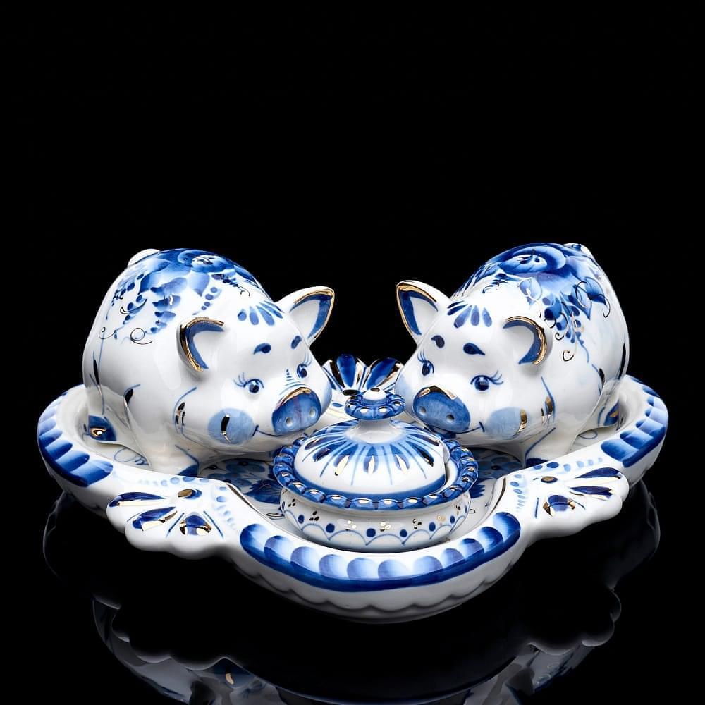 Набор для специй «Поросята» Гжель - интернет магазин Русь Велика я 