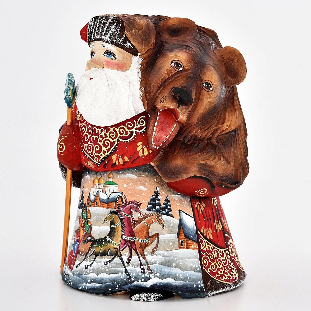 Скульптура из дерева «Дед Мороз с медведем» - интернет магазин Русь Велика я фото 1