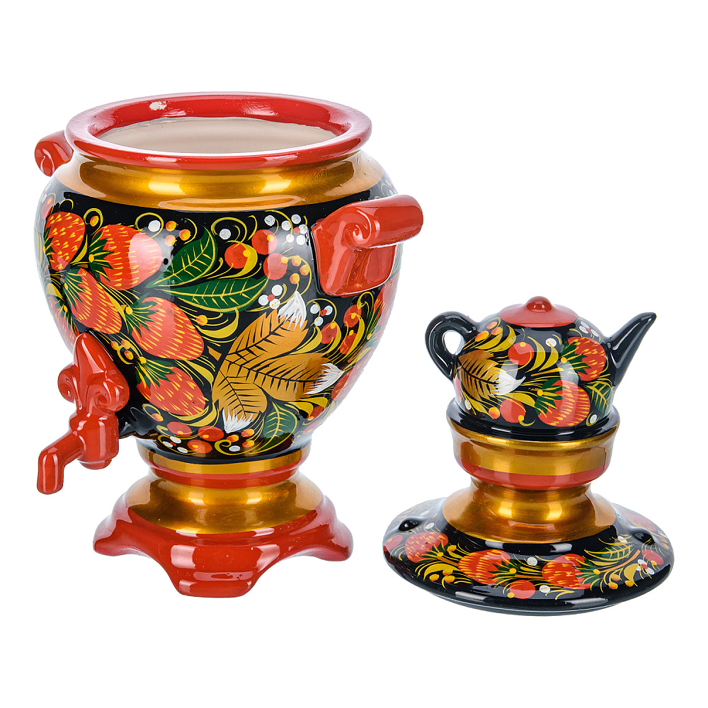 Сувенирный самовар-шкатулка «Клубника». Хохлома - интернет магазин Русь Велика я фото 1