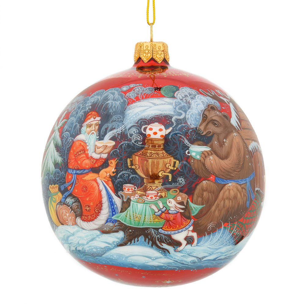 Новогодний елочный шар с росписью «Дед Мороз и мишка» - интернет магазин Русь Велика я 