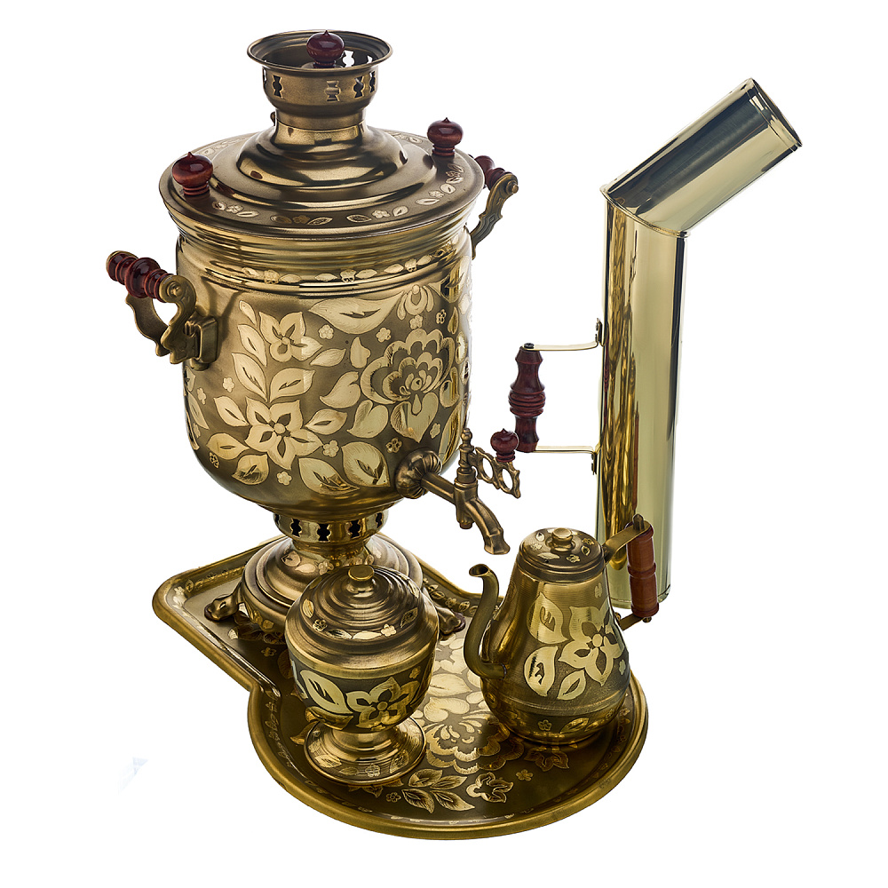 Самовар комбинированный 7 л с гравировкой «Цветочек» - интернет магазин Русь Велика я фото 1