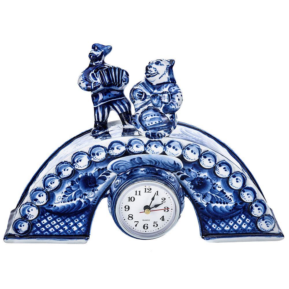 Настольные часы «На мосту». Фарфор Гжель - интернет магазин Русь Велика я 