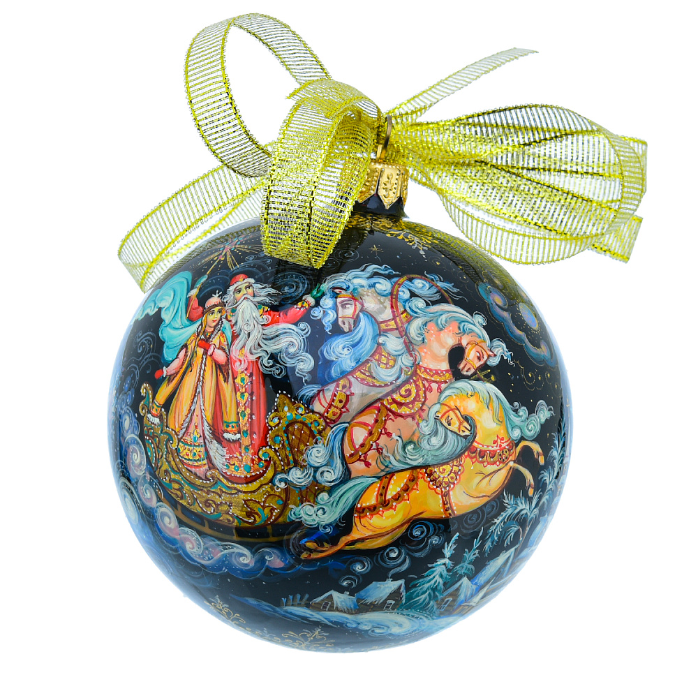 Новогодний елочный шар с росписью «Тройка» - интернет магазин Русь Велика я 