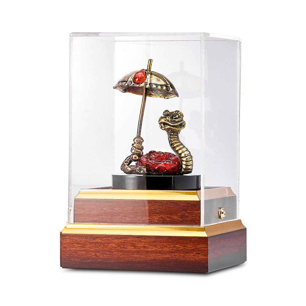 Змея Символ года 2025. Сувенир из бронзы и янтаря «Змея с зонтом» - интернет магазин Русь Велика я фото 1