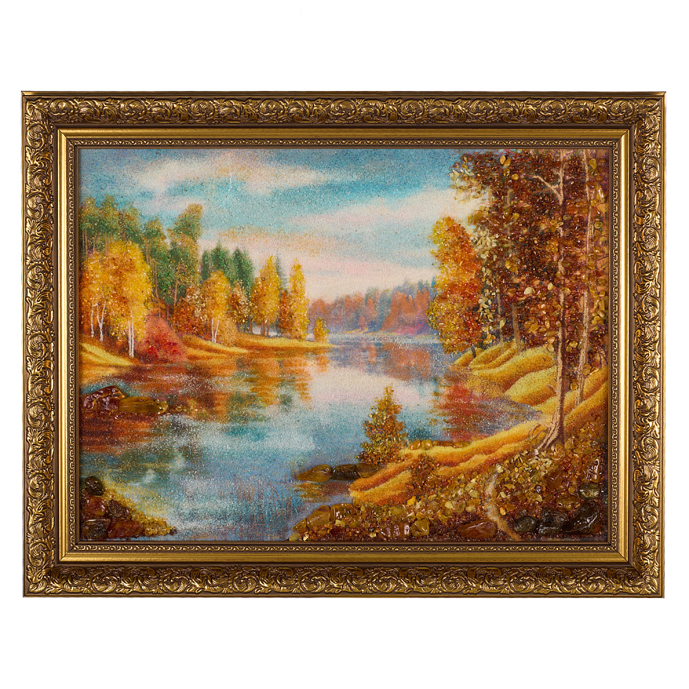 Картина янтарная «На берегу реки» 30х40 см - интернет магазин Русь Велика я 