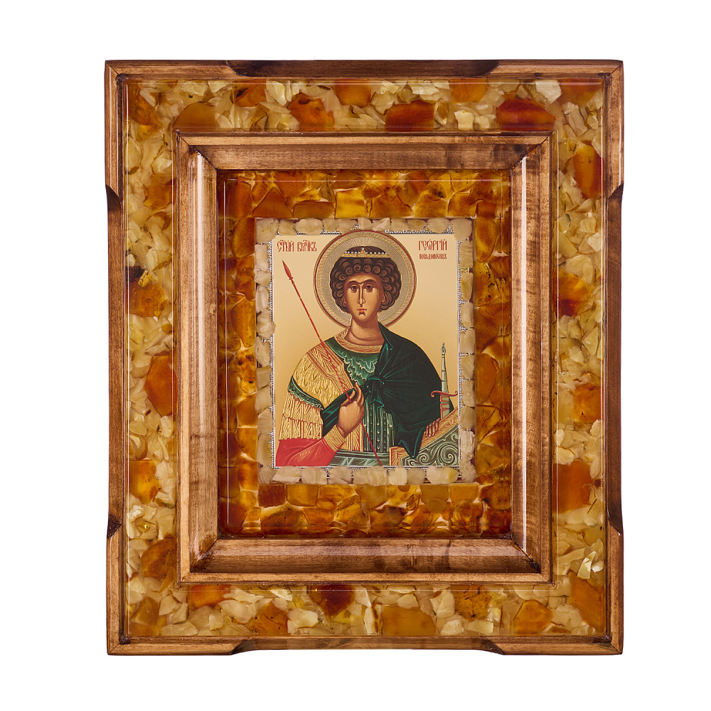 Икона янтарная «Георгий Победоносец» 26х30 см - интернет магазин Русь Велика я 